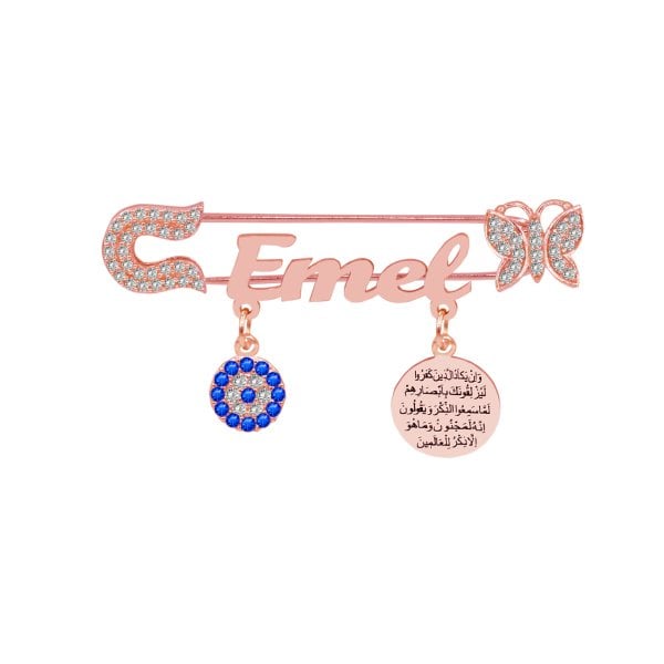 Gümüş Kelebekli Nazar Dualı İsimli Bebek Çatal İğne