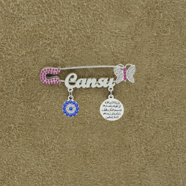 Gümüş Kelebekli Nazar Dualı İsimli Bebek İğnesi