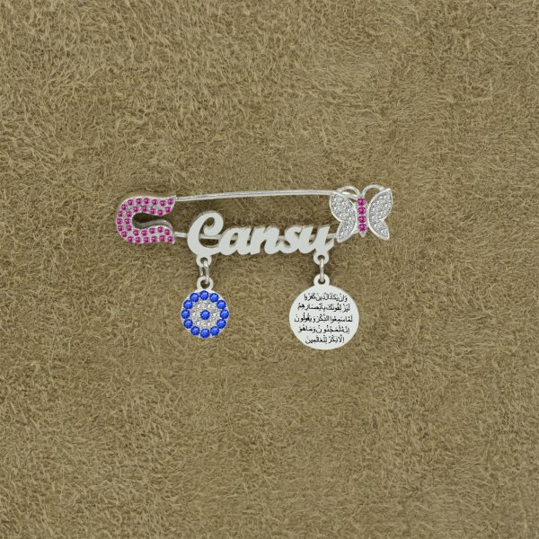 Gümüş Kelebekli Nazar Dualı İsimli Bebek İğnesi