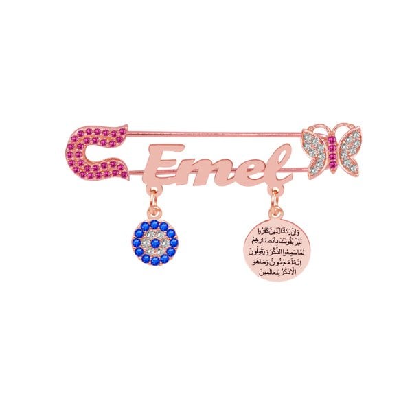 Gümüş Kelebekli Nazar Dualı İsimli Bebek İğnesi