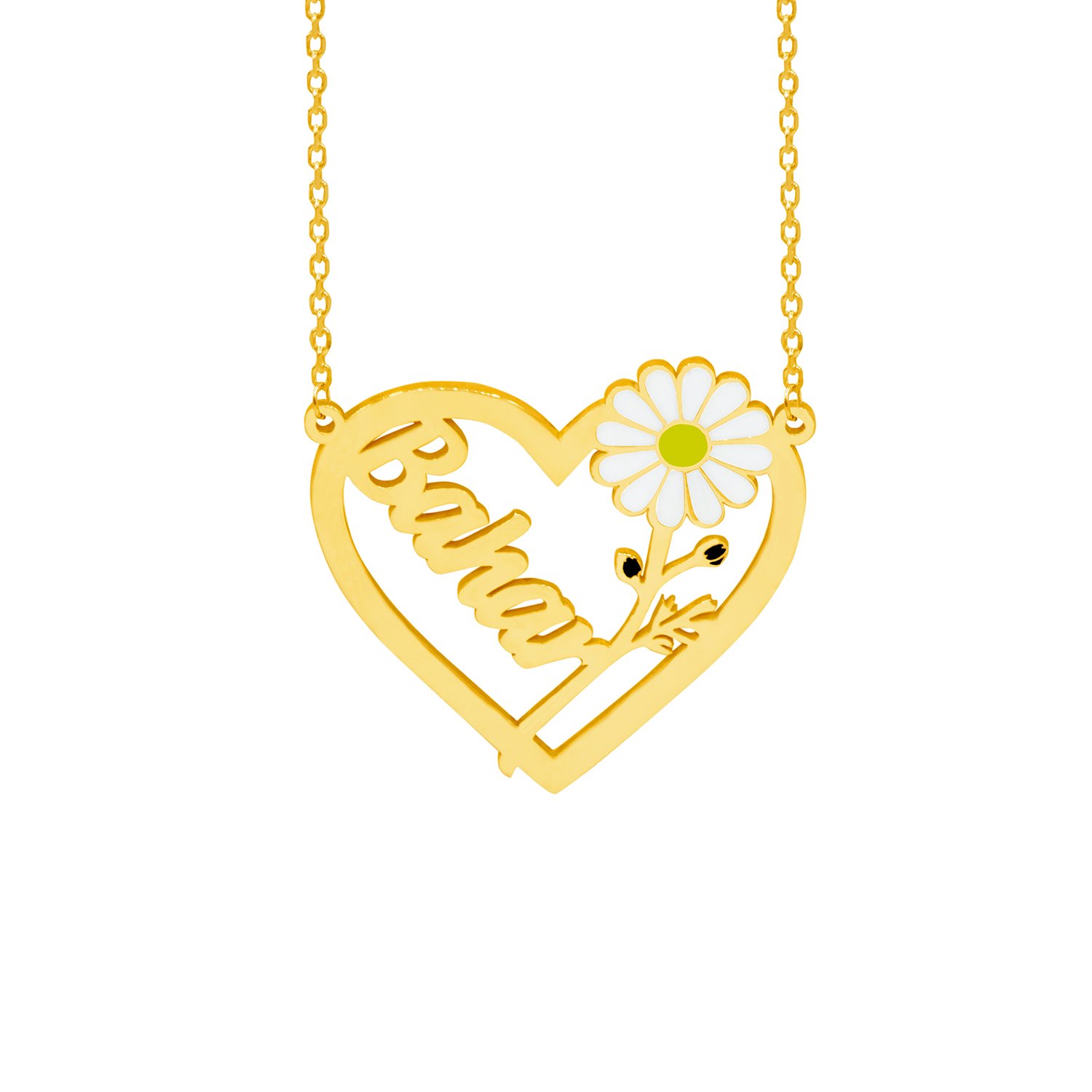 Gümüş Kalpli Papatya İsimli Kolye