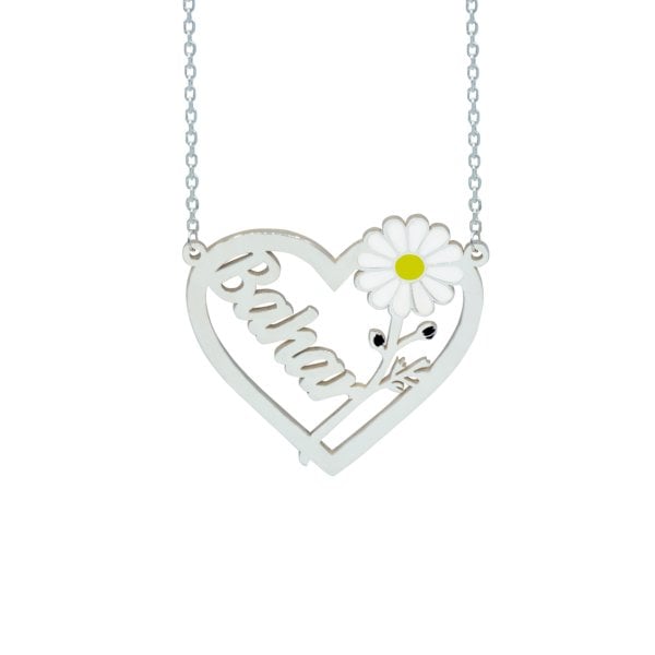 Gümüş Kalpli Papatya İsimli Kolye