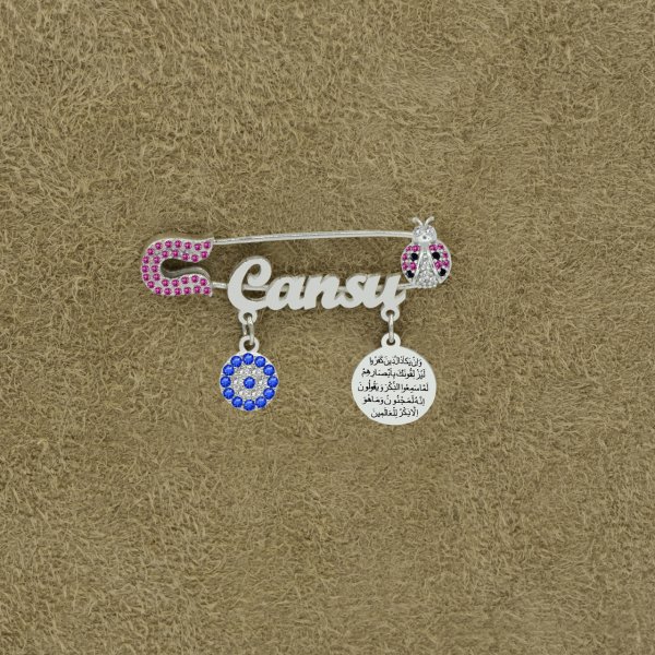 Gümüş Uğur Böcekli Dualı İsimli Bebek Nazar İğnesi