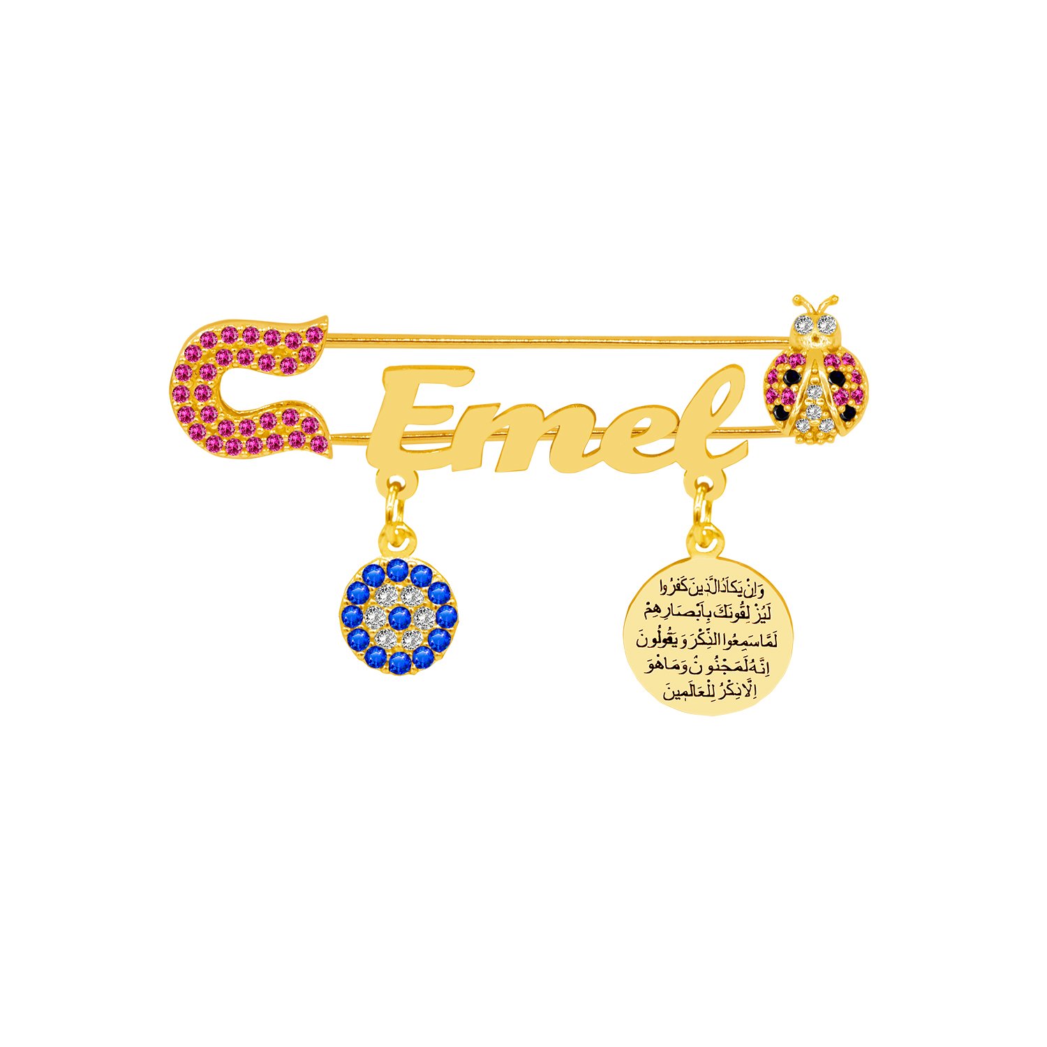 Gümüş Uğur Böcekli Dualı İsimli Bebek Nazar İğnesi