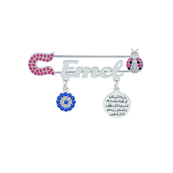 Gümüş Uğur Böcekli Dualı İsimli Bebek Nazar İğnesi