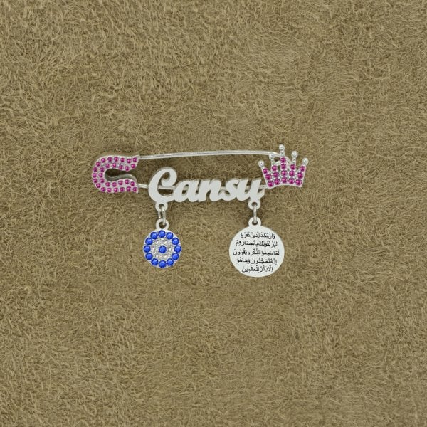 Gümüş Taçlı Nazar Dualı İsimli Bebek Çatal İğne