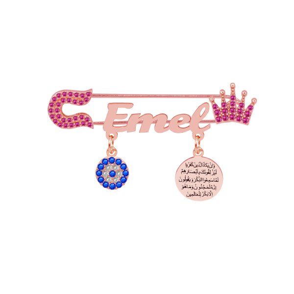 Gümüş Taçlı Nazar Dualı İsimli Bebek Çatal İğne