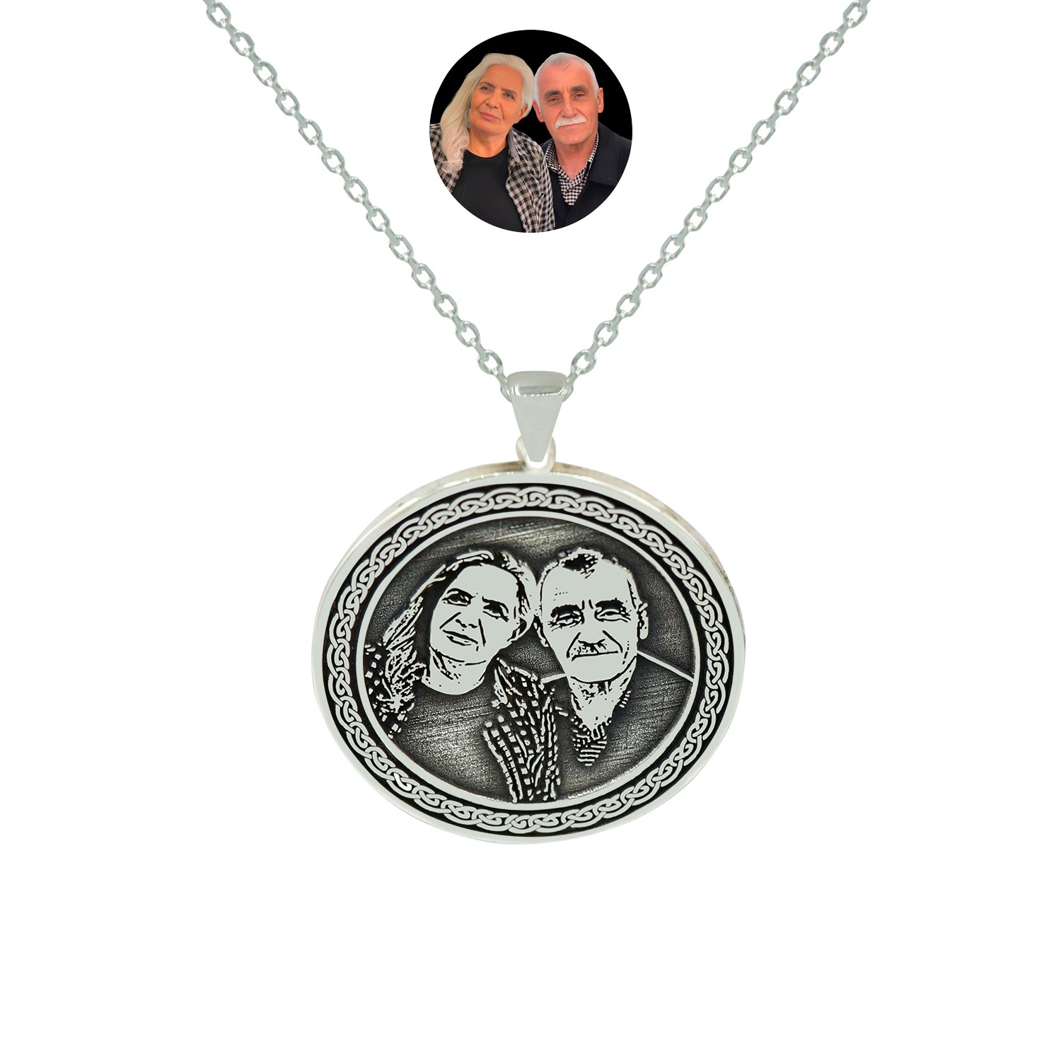 Gümüş Kare Kalem Çizimli Resimli Kolye