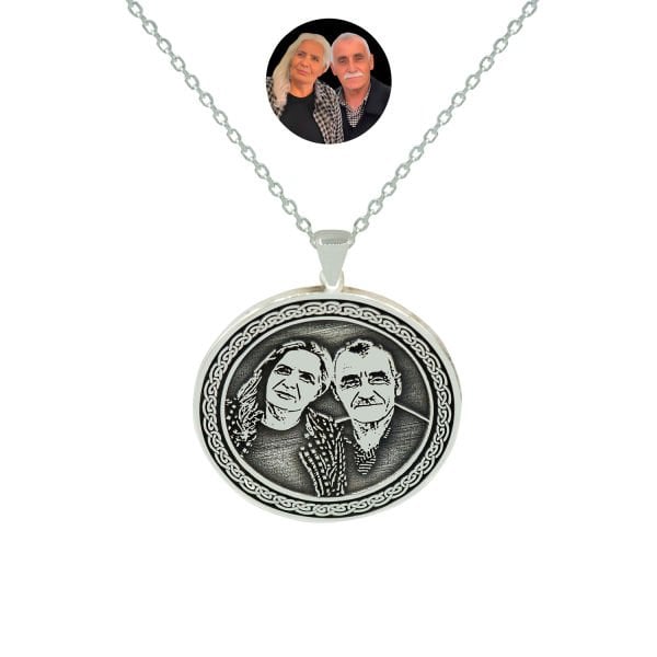 Gümüş Kare Kalem Çizimli Resimli Kolye