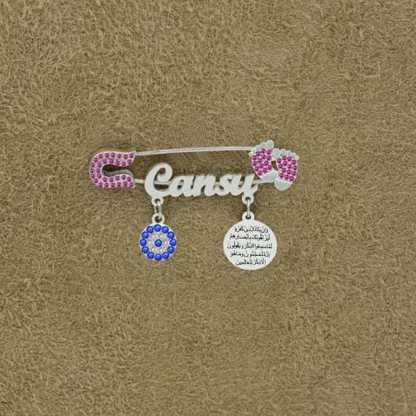 Gümüş Patikli Nazar Dualı İsimli Bebek İğnesi