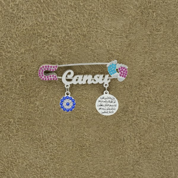 Gümüş Patikli Nazar Dualı İsimli Bebek Çatal İğne