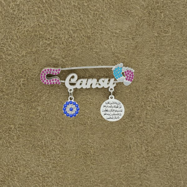 Gümüş Patikli Nazar Dualı İsimli Bebek Çatal İğne