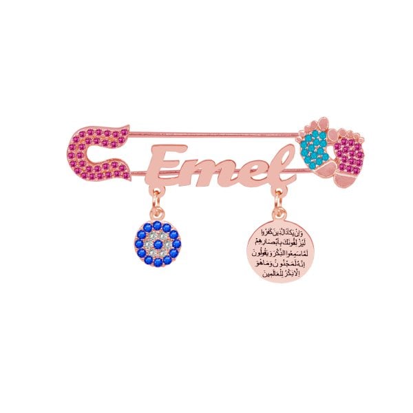 Gümüş Patikli Nazar Dualı İsimli Bebek Çatal İğne