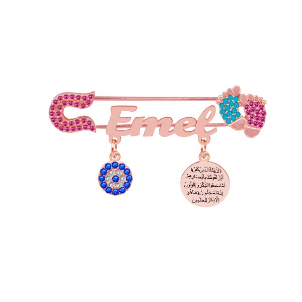 Gümüş Patikli Nazar Dualı İsimli Bebek Çatal İğne