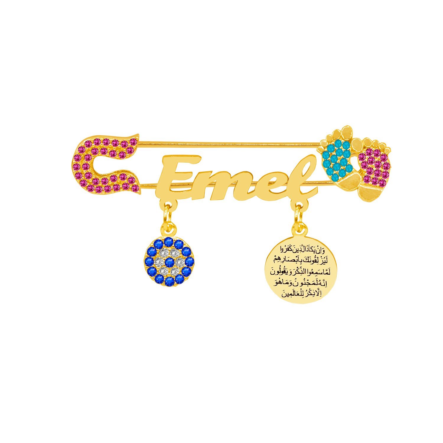 Gümüş Patikli Nazar Dualı İsimli Bebek Çatal İğne