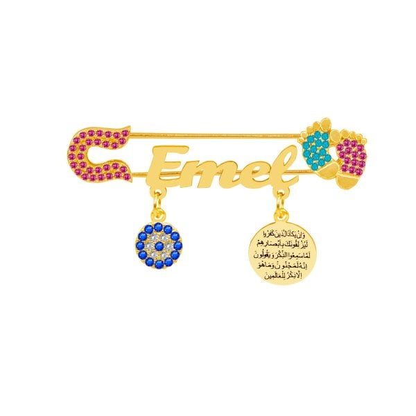 Gümüş Patikli Nazar Dualı İsimli Bebek Çatal İğne