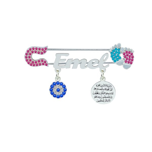 Gümüş Patikli Nazar Dualı İsimli Bebek Çatal İğne