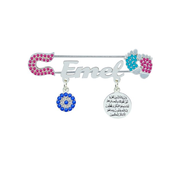 Gümüş Patikli Nazar Dualı İsimli Bebek Çatal İğne