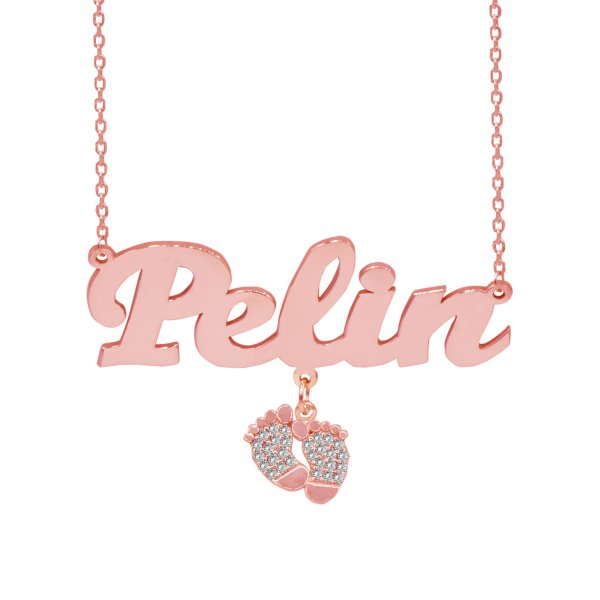 Gümüş Beyaz Taş Patik Sallantılı İsimli Kolye