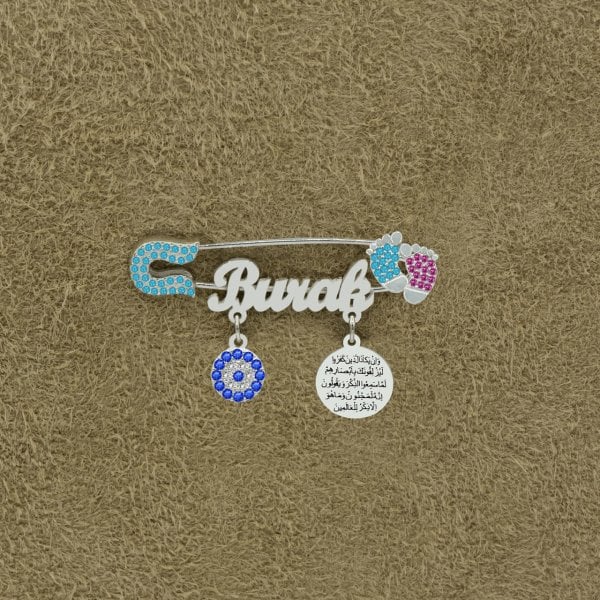 Gümüş Patikli Nazar Duası İsimli Bebek Çatal İğne