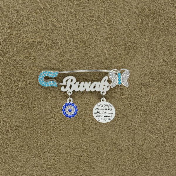 Gümüş Kelebekli Dualı İsimli Bebek Nazar İğnesi