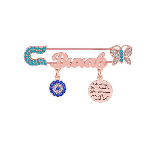 Gümüş Kelebekli Dualı İsimli Bebek Nazar İğnesi