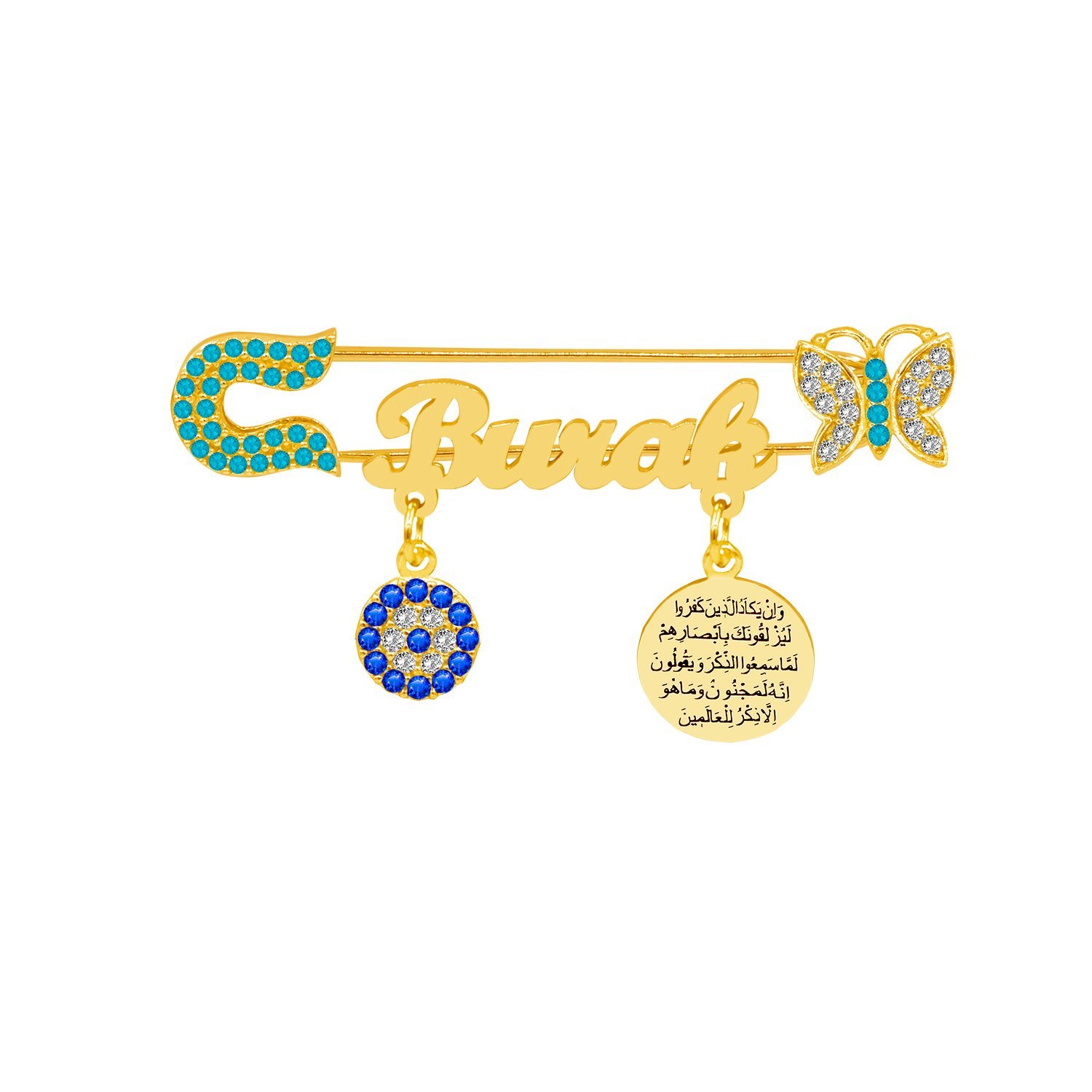 Gümüş Kelebekli Dualı İsimli Bebek Nazar İğnesi