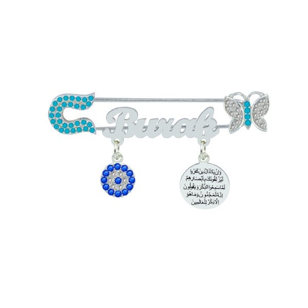Gümüş Kelebekli Dualı İsimli Bebek Nazar İğnesi