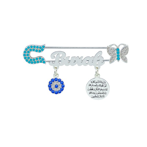 Gümüş Kelebekli Dualı İsimli Bebek Nazar İğnesi