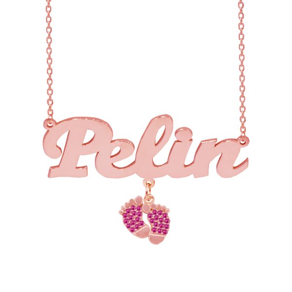 Gümüş Ruby Taş Patik Sallantılı İsimli Kolye