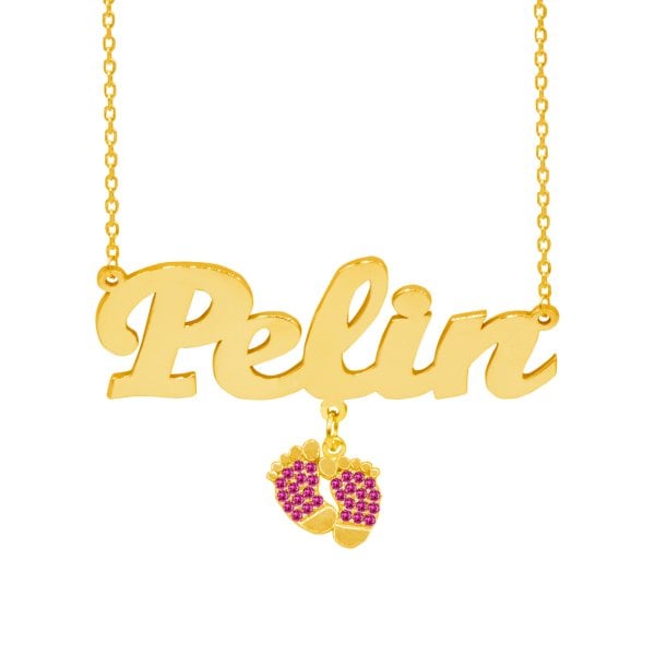 Gümüş Ruby Taş Patik Sallantılı İsimli Kolye