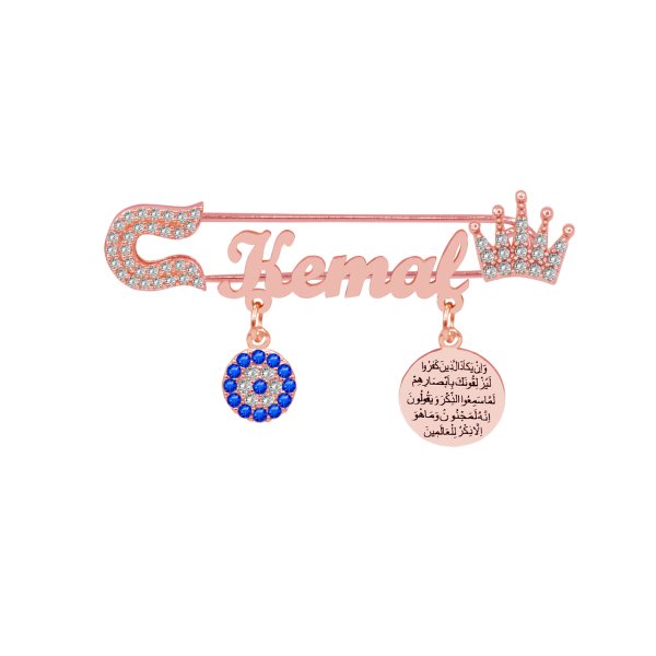 Gümüş Taçlı Nazar Dualı İsimli Bebek Çatal İğne