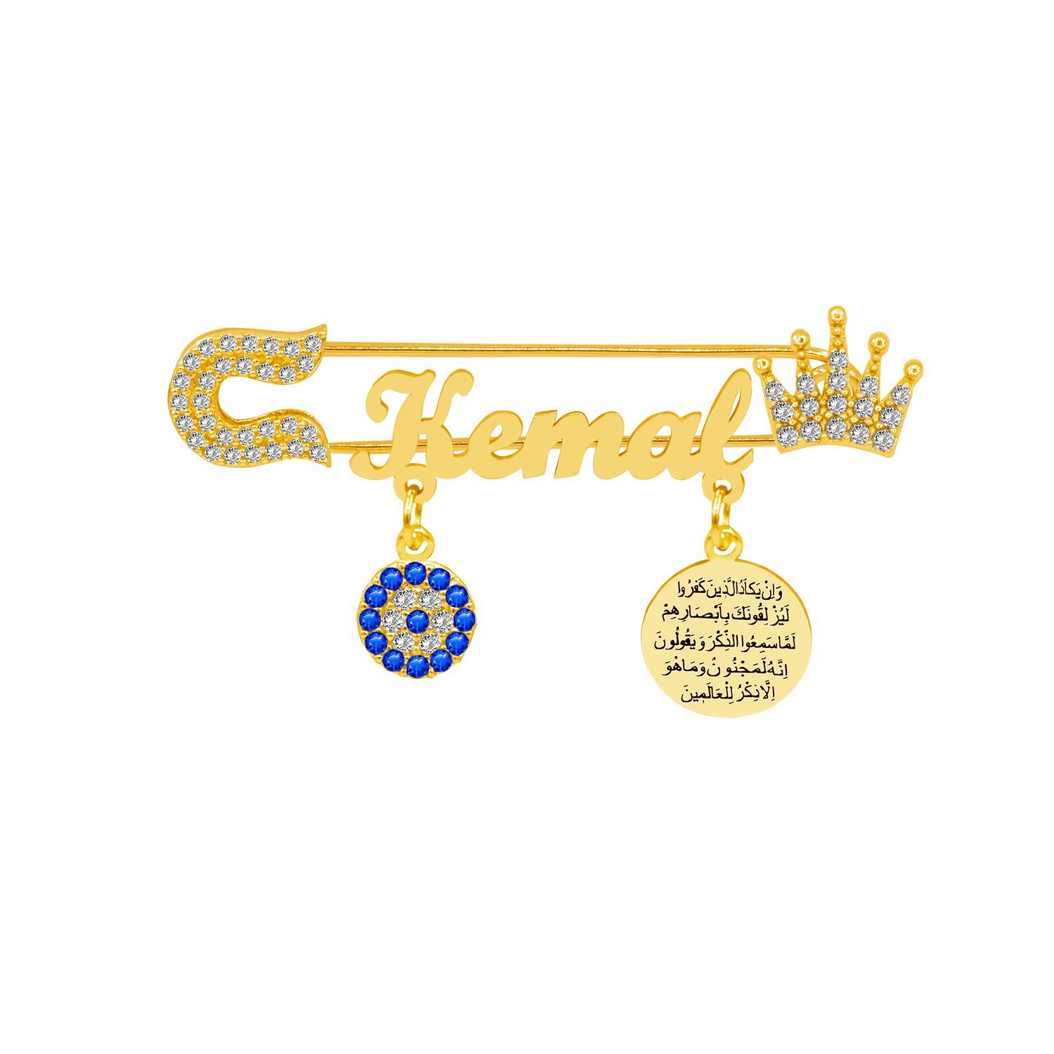 Gümüş Taçlı Nazar Dualı İsimli Bebek Çatal İğne