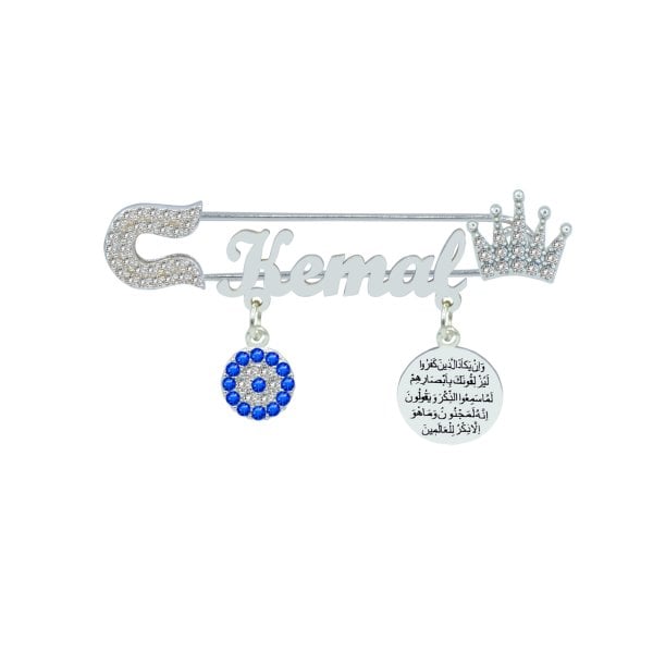 Gümüş Taçlı Nazar Dualı İsimli Bebek Çatal İğne