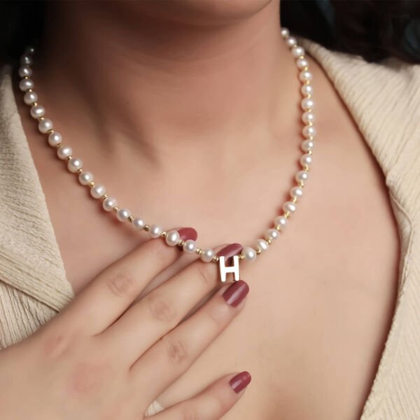 Gümüş Harfli İnci Kolye
