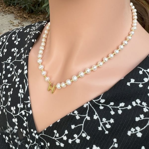 Gümüş Harfli İnci Kolye