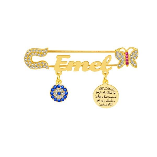 Gümüş Kelebekli Nazar Dualı Çocuk İsimli Çatal İğne