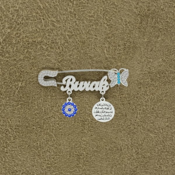 Gümüş Kelebekli İsimli Bebek Çatal İğne