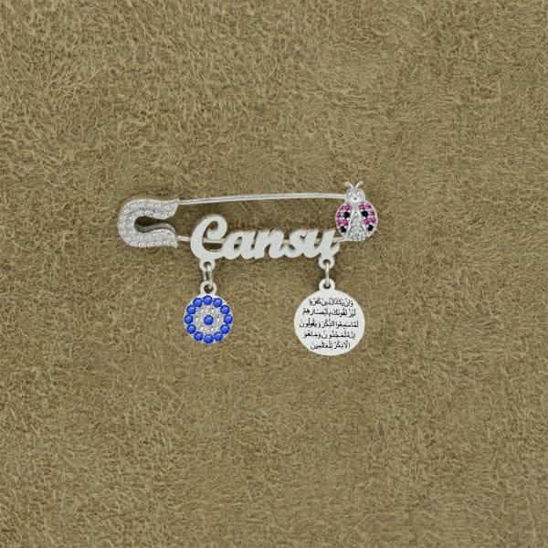 Gümüş Uğur Böcekli İsimli Bebek Nazar İğnesi