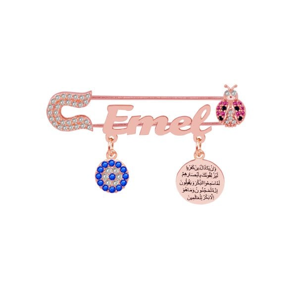 Gümüş Uğur Böcekli İsimli Bebek Nazar İğnesi