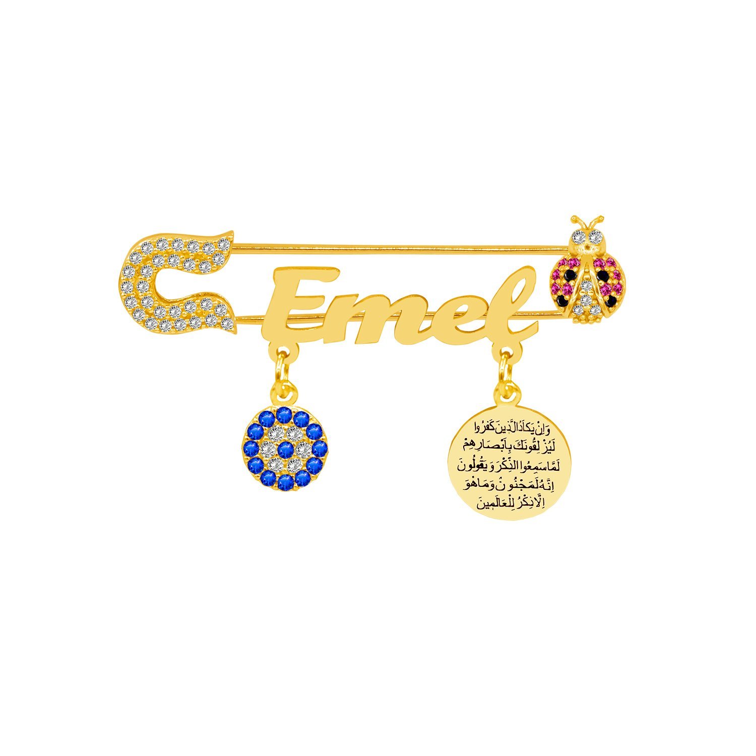 Gümüş Uğur Böcekli İsimli Bebek Nazar İğnesi