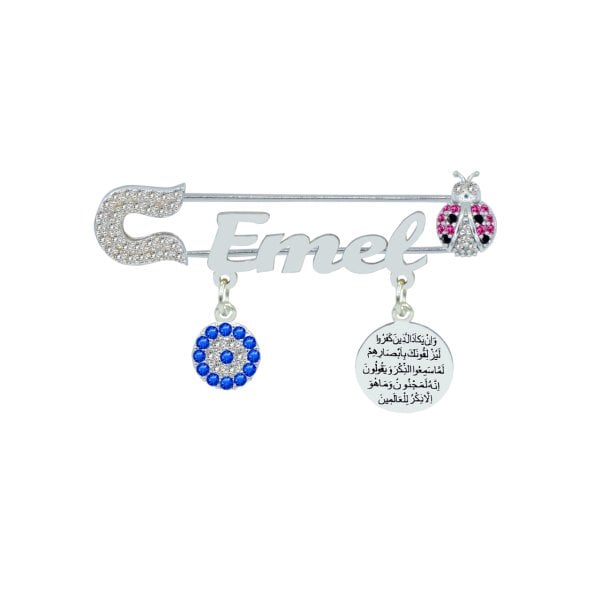 Gümüş Uğur Böcekli İsimli Bebek Nazar İğnesi