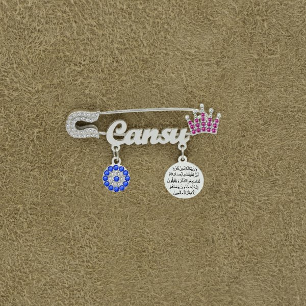 Gümüş Taçlı İsimli Bebek Çatal İğne