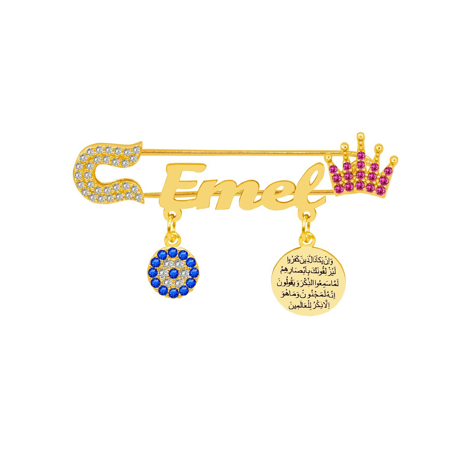 Gümüş Taçlı İsimli Bebek Çatal İğne