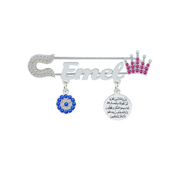 Gümüş Taçlı İsimli Bebek Çatal İğne