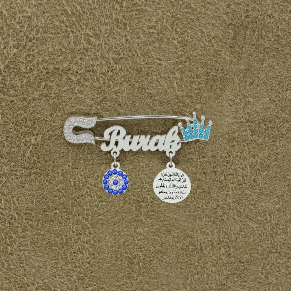 Gümüş Taçlı İsimli Bebek Nazar İğnesi