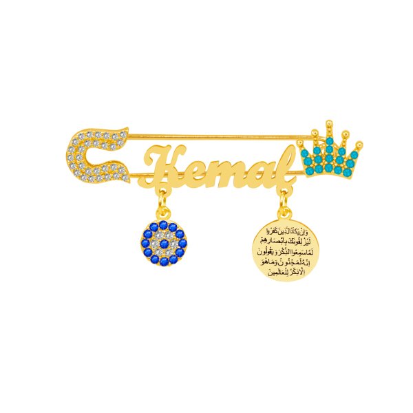 Gümüş Taçlı İsimli Bebek Nazar İğnesi