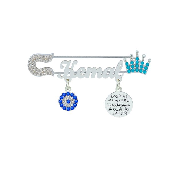 Gümüş Taçlı İsimli Bebek Nazar İğnesi