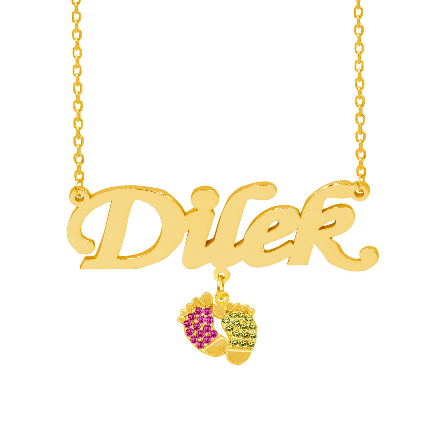 Gümüş Sarı Kırmızı Renkli Patik Sallantılı İsimli Kolye