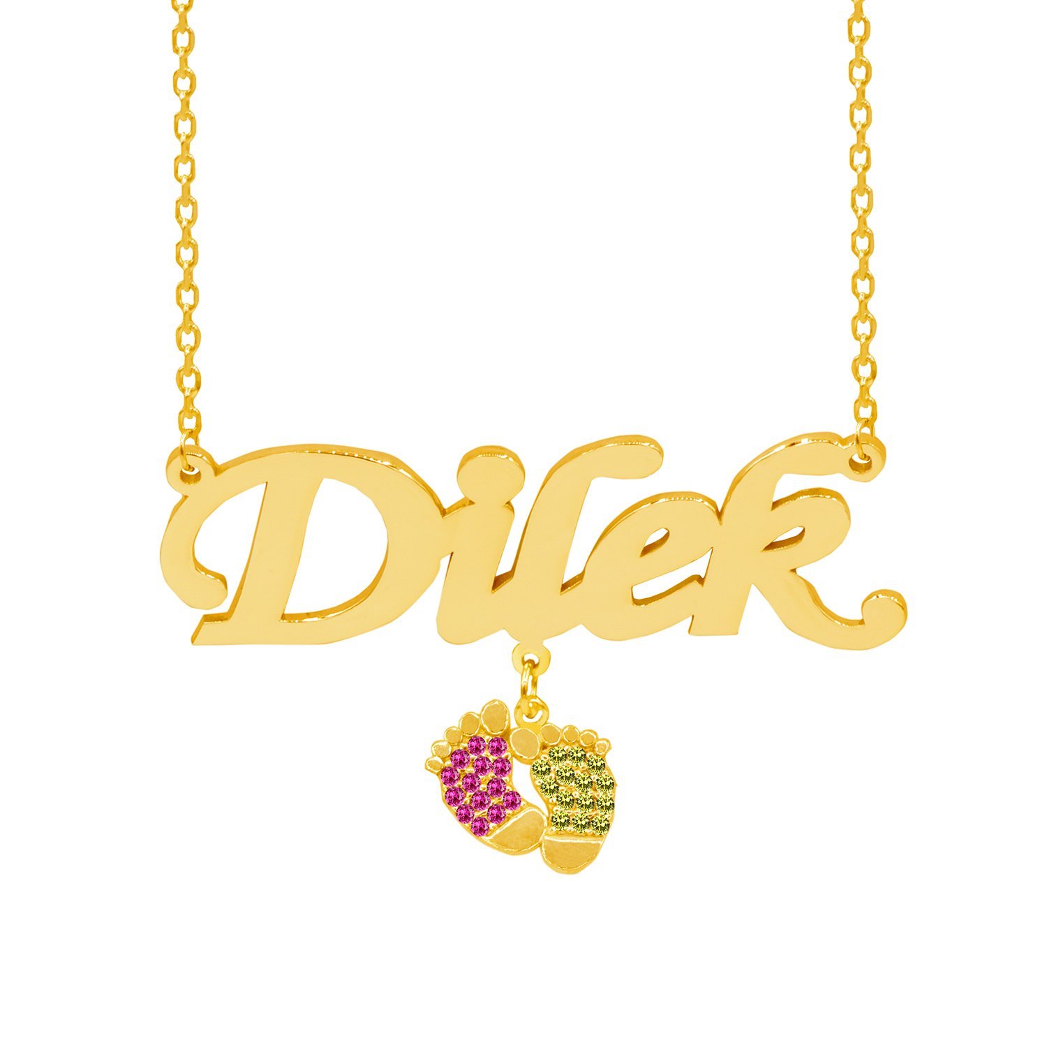 Gümüş Sarı Kırmızı Renkli Patik Sallantılı İsimli Kolye